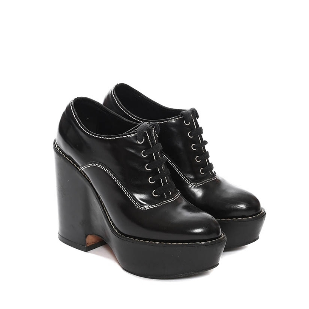 Chloe Fall 2007 Black Glazed Leather Doc Marten Wedge Boots 36.5